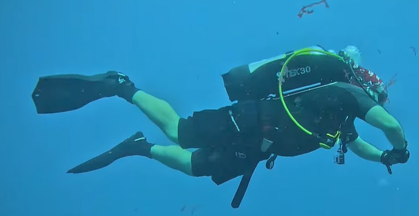 Diver demonstrating perfect buoyancy and trim underwater